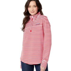 Vineyard Vines Red and White Striped Quarter-Zip Pullover